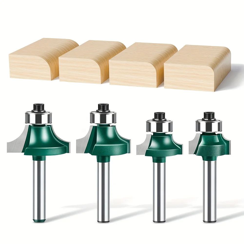 

‌4PCS 1/4" Carbide Rounding Router Bits - Edge Trimming & Chamfer Set for Wood/Cabinet Making‌