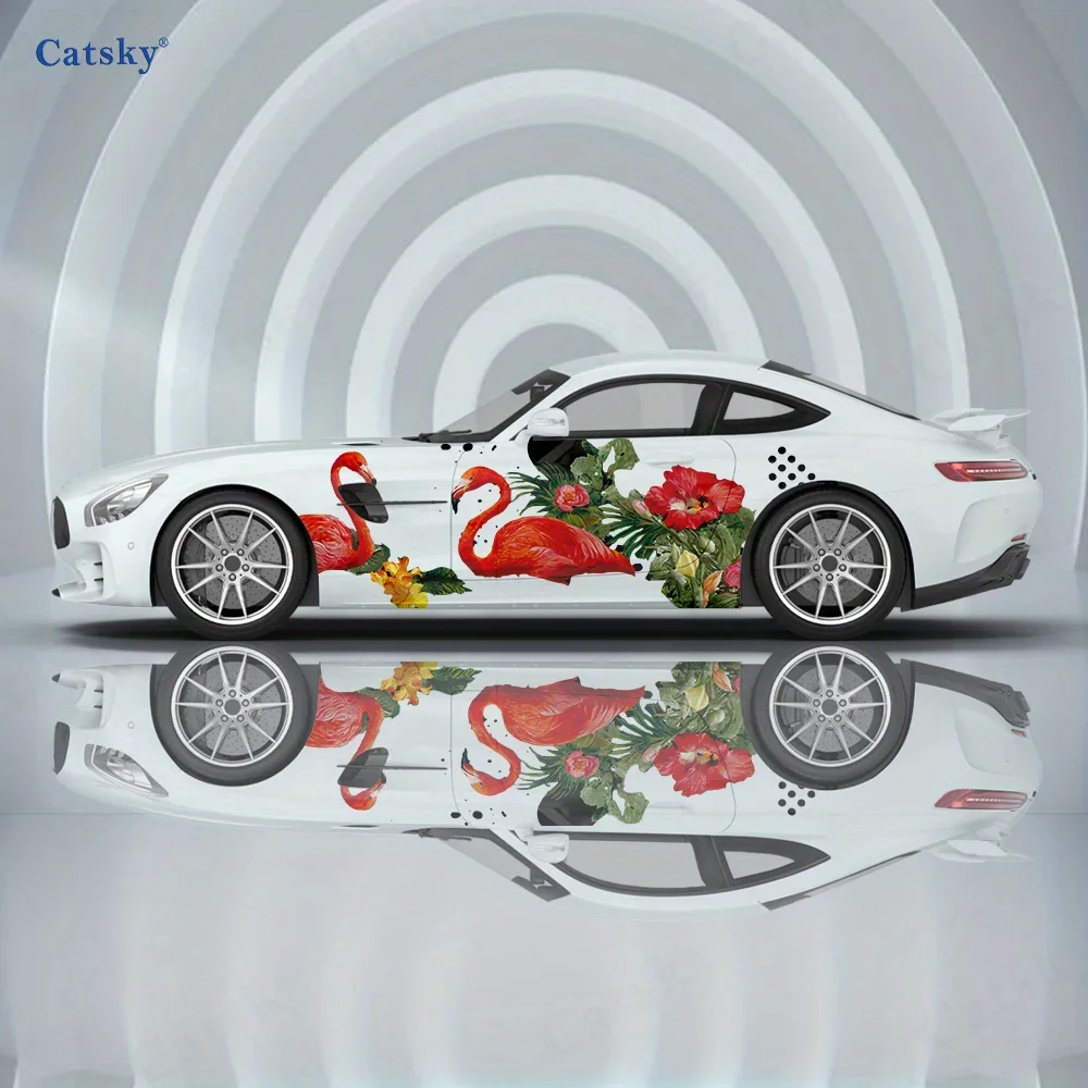 Flamingo Tropical Flowers Car Vinyl Wraps Decal Self-adhesive PVC Sticker Suitable for Trucks SUV Decor Auto Accessories Gift
