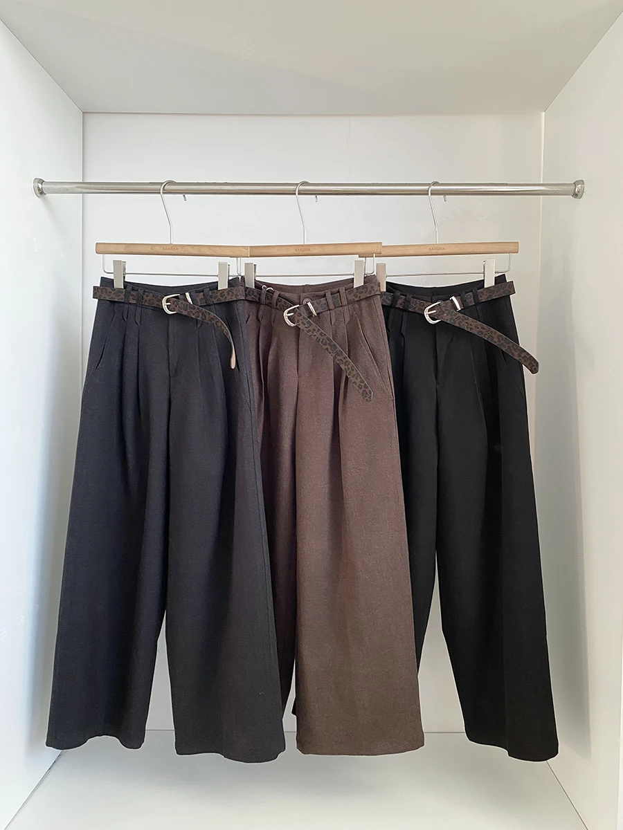 

High Waist Wide Leg Pants Korean Style Casual Trousers Women's Fashionable Woolen Loose Fit Autumn Winter New Arrival