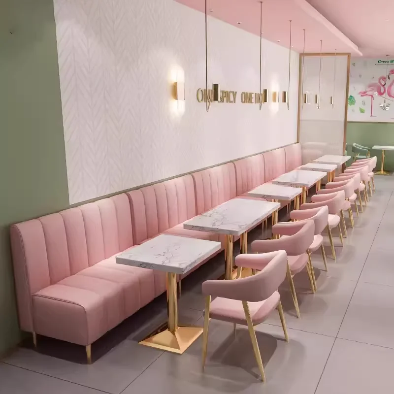 custom.Hot Sale Internet Famous Metal Dining Table and Chair Booth Set Coffee Shop Restaurant Hotel Canteen Milk Tea Shop Us