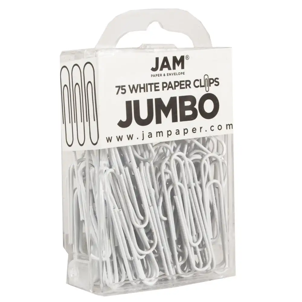 JAM Paper Jumbo Paper Clips, branco, 2 embalagens de 75, grande