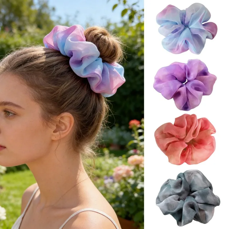 

4pcs Oversized Sheer Scrunchies Women Adorable Dreamy Trendy Accessory Stylish Hair Ties Girls New Headwear Daily Casual Outfits
