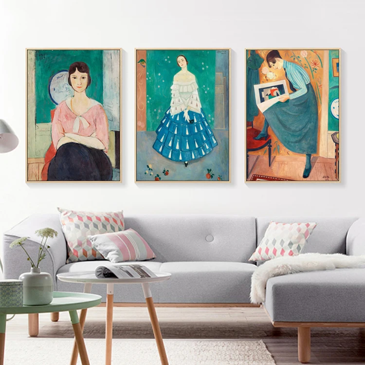 Blue dress girls abstract art niche decorative art retro Nordic style living room decorative painting