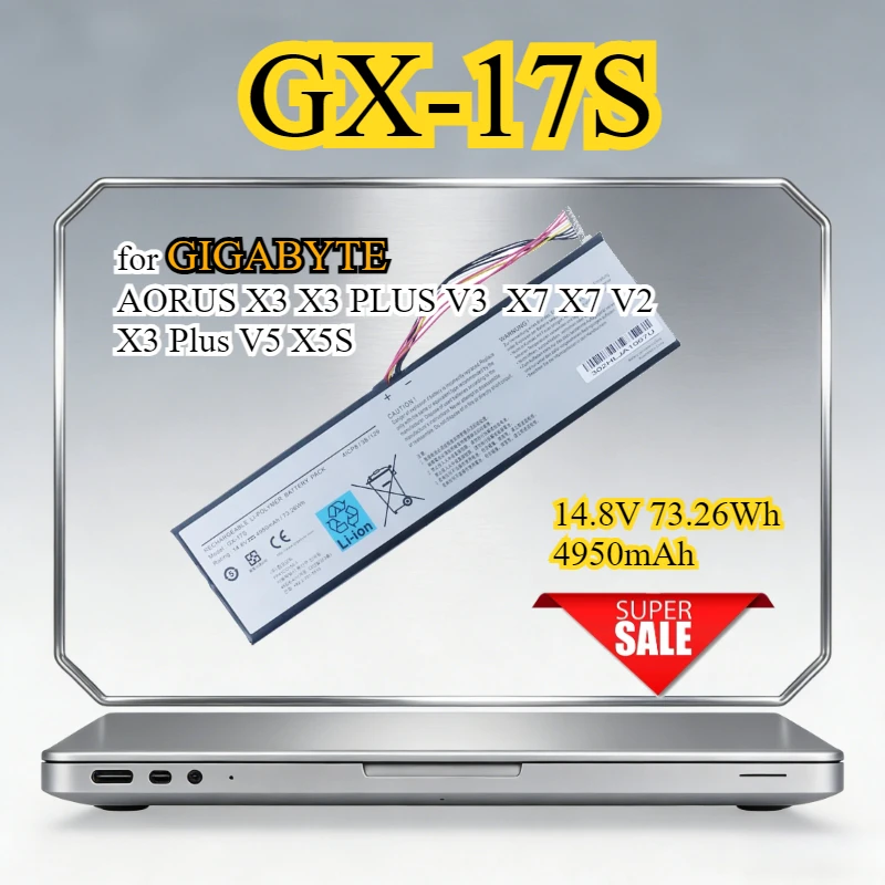 

New GX-17S Laptop Battery for GIGABYTE AORUS X3 X3 PLUS V3 X7 X7 V2 X3 Plus V5 X5S Replacement Battery 14.8V 73.26Wh 4950mAh