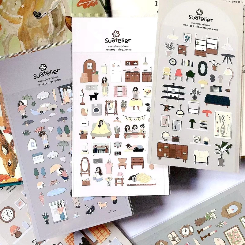 Korean Suatelier Stickers Cute Home Style Scrapbooking DIY Junk Journal Diary Stationery Deco Sticker Handiwork Craft Supplies