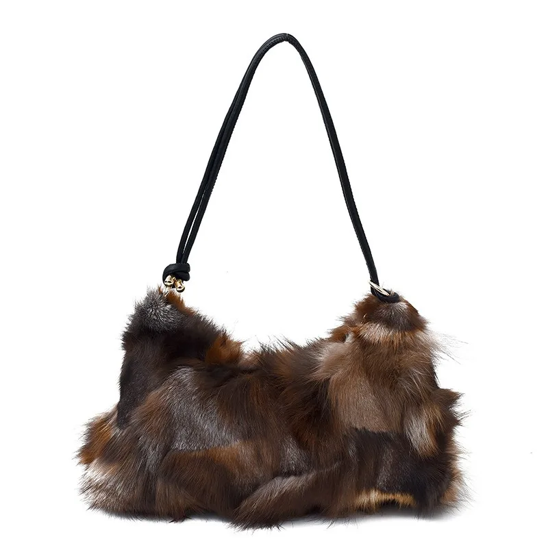 

2026 Winter Women Handbag Fashion Trend Real Fur Spliced Plush Hobo Bag Elegant Luxury Designer Shoulder Bag for Casual Outings