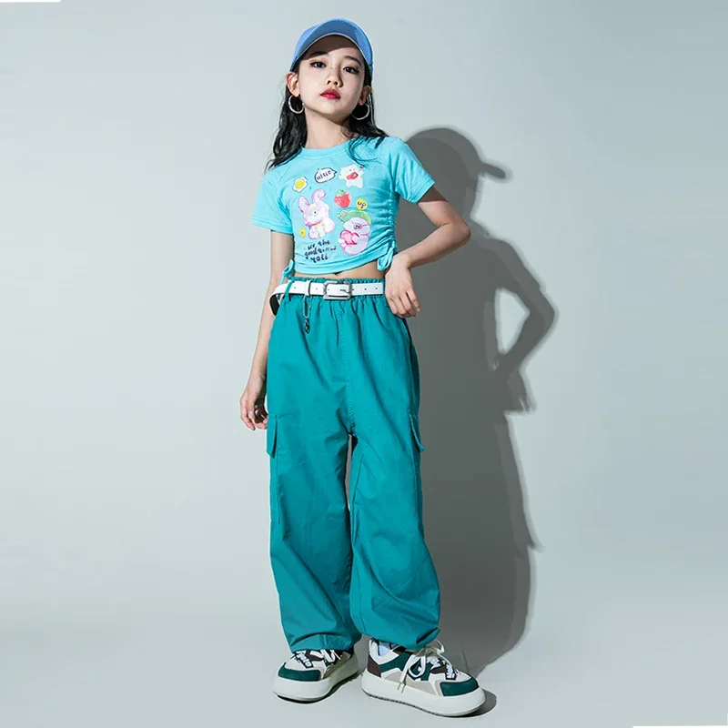 Costume de danse jazz pour enfants, vêtements de performance hip hop pour filles, t-shirt à manches courtes, pantalon coloré pour adolescents, vêtements de scène Kpop Street Dance