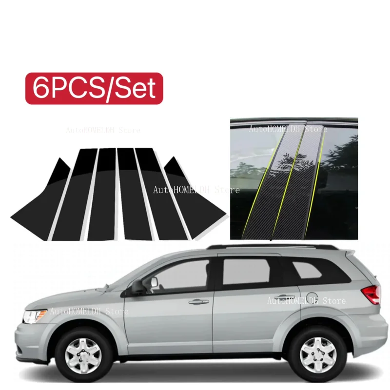 

6pcs Silver Carbon Gloss Black Pillar Posts Fit For Dodge Journey 2009-2018 2017 2020 Car Door Side Moulding Trim Window Cover