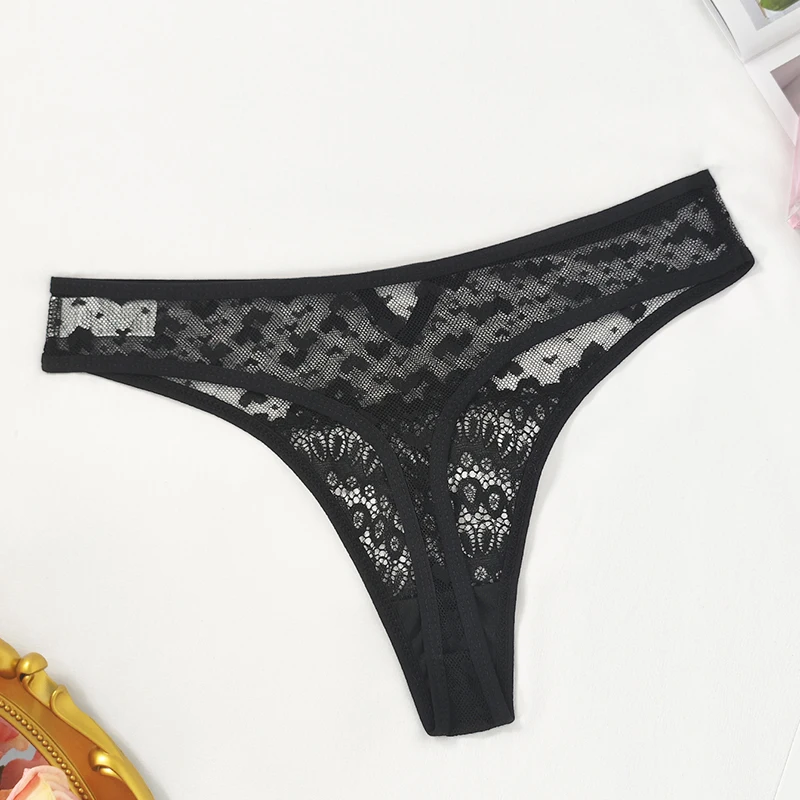 Women Mesh Sexy Thongs Low Rise Underwear Perspective Floral Panties Comfortable Intimate Lingerie Solid Female Underpants