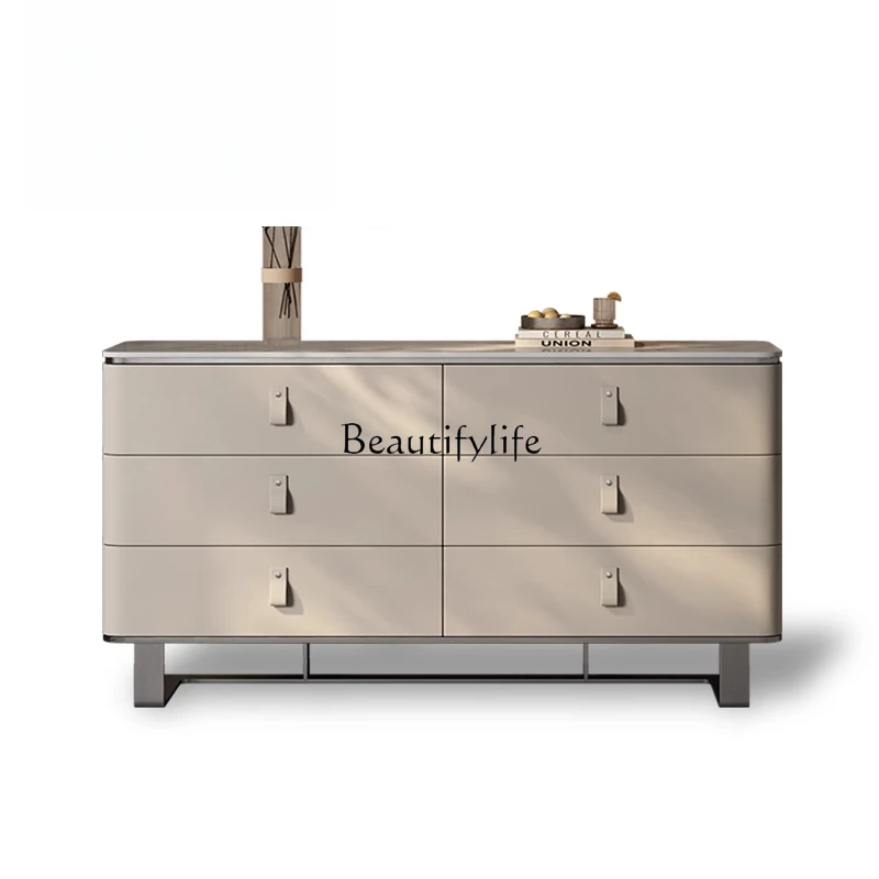 

Italian minimalist light luxury six-chest cabinet stainless steel storage cabinet high-end sense