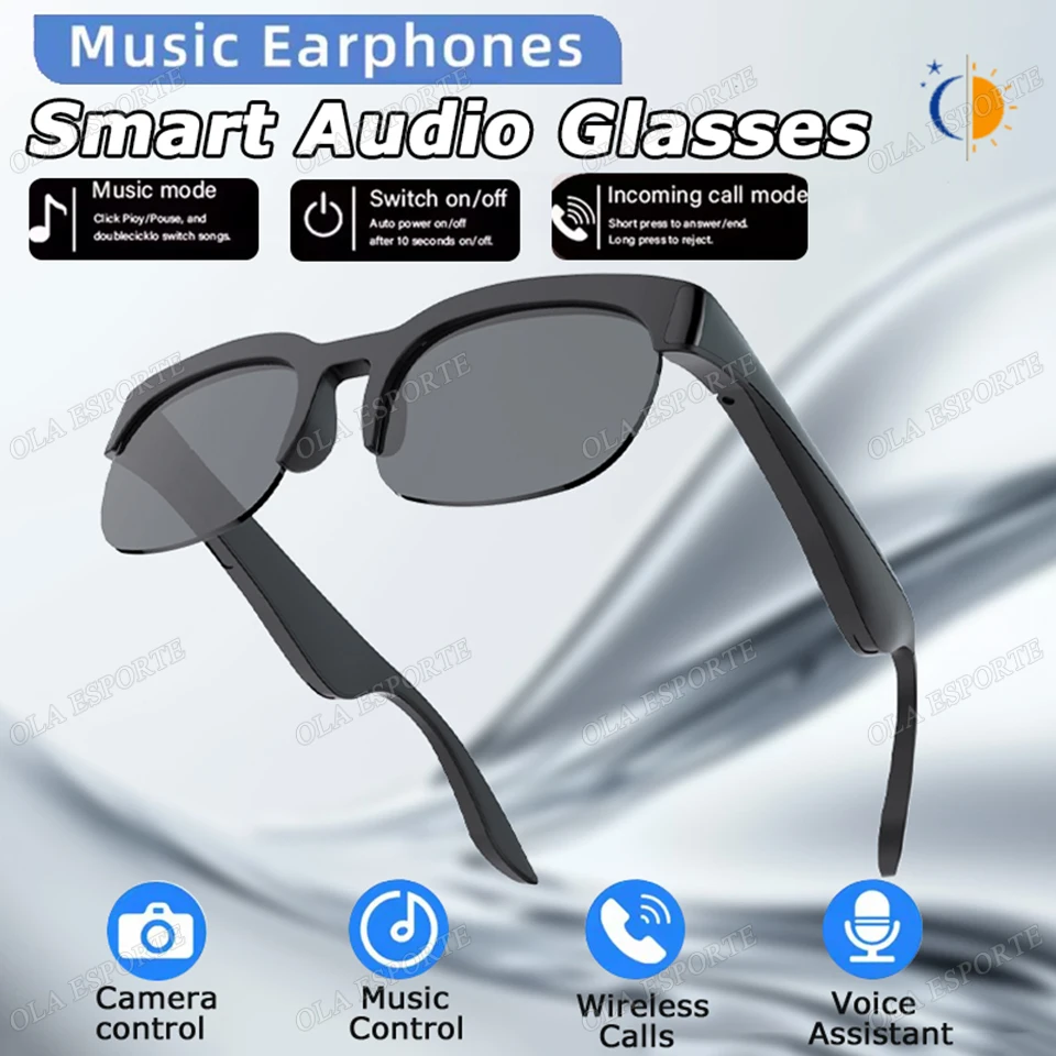 

2026 новейшие модные умные очки с управлением музыкой и камерой, беспроводной вызов, УФ-поляризованные солнцезащитные очки, голосовой помощник, женские умные очки