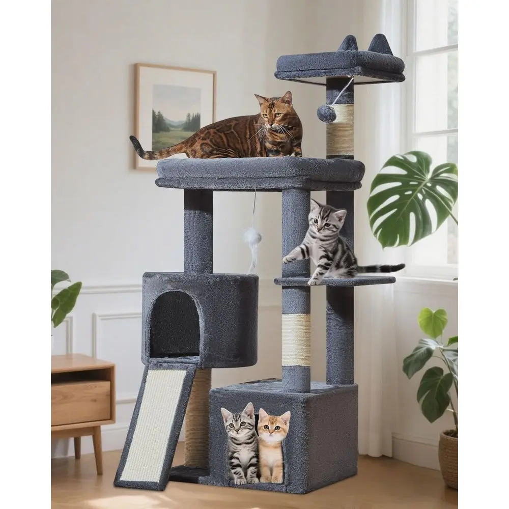 

Кошачья лежанка Taoqimiao для домашних кошек, прочная кошачья башня высотой 55,1 дюйма, большая платформа, вращающийся круглый домик с большой когтеточкой, расширяемая конструкция.