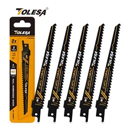 TOLESA 5PCS Reciprocating Saw Blades for Wood Window Door Demolition and Construction Bi-Metal with Cobalt Sharp Cutting 6TPI