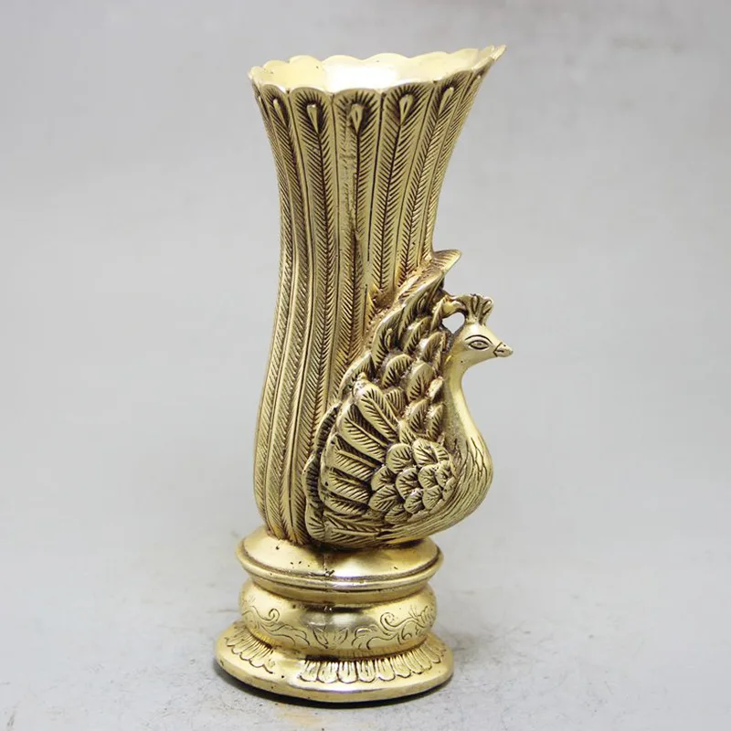 Brass Used Peacock Open Screen Vase Home Decoration Art 3