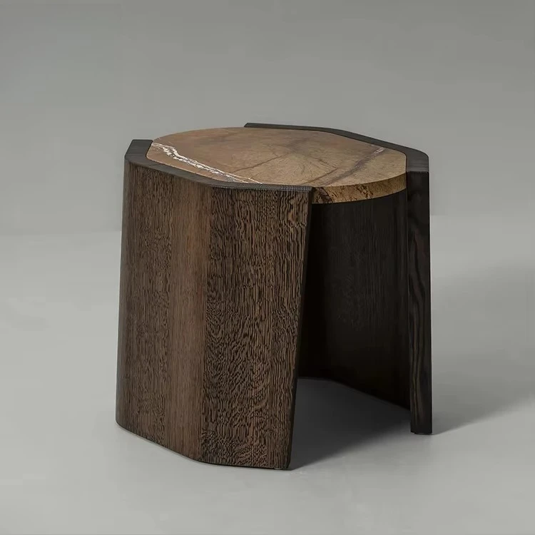 yr-Modern Stylish Dark Solid Wooden Side High End Decor for Living Spaces Furniture Handcrafted Weathered Color Square Shape-
