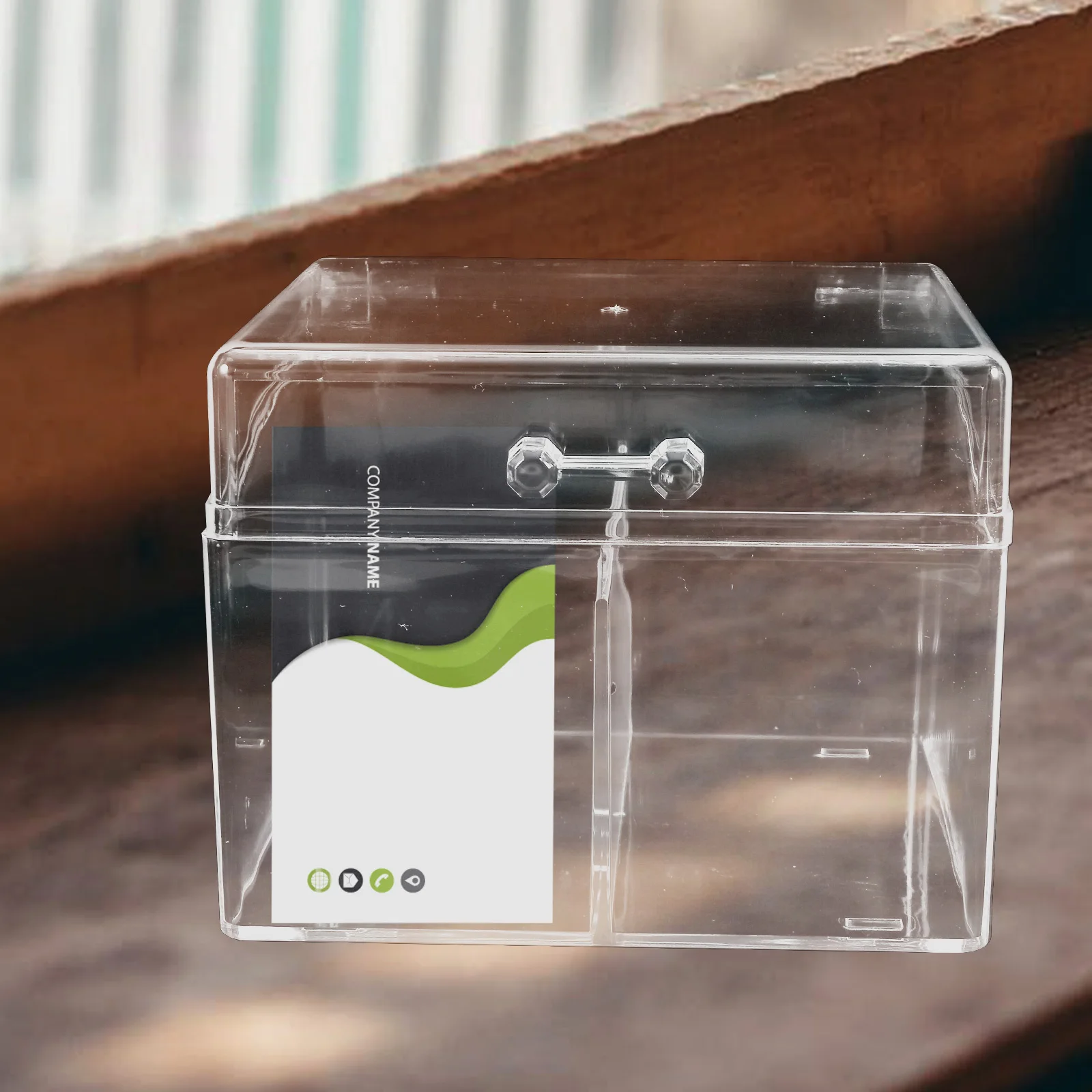 

Transparent Acrylic Two compartment Storage Box Dust proof Business Card Holder ganizer Compact Design For Cards