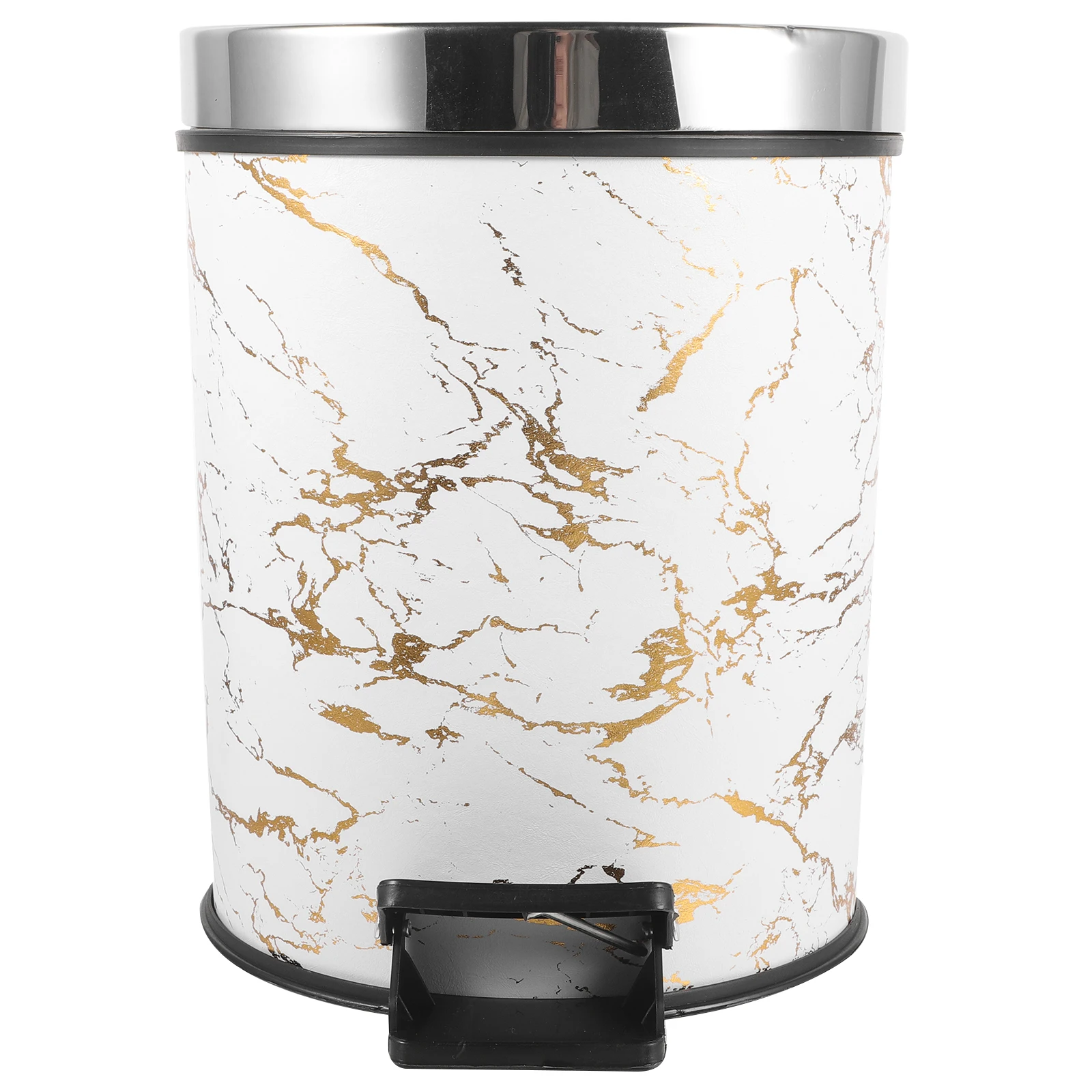 Pedal Trash Can 8L White Gold Large Size Plastic Bins with Lid for Kitchen Bathroom Office Home Waste Container Garbage Paper