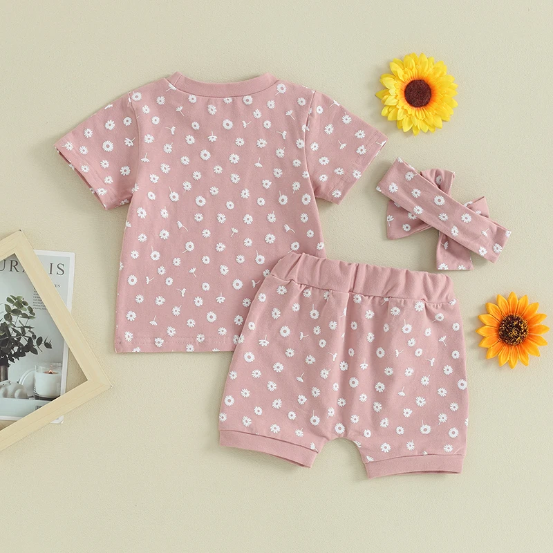 

Baby Girl Clothes Infant Summer Outfits Short Sleeve Floral Print T-shirt Top Shorts Summer Clothing Set