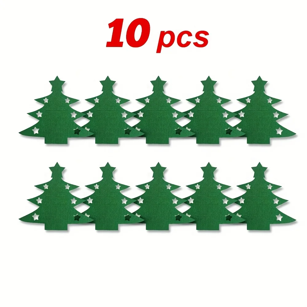 10Pcs Christmas Tree Felt Placemats Cutlery Bags, Holiday Dining Table Party Decor