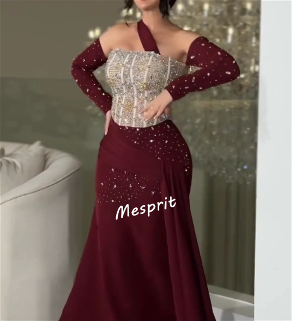 Putri Duyung Temperamen Berlian Imitasi Kustom Bahu Terbuka Acara Khusus Wanita Malam Mewah Pesta Elegan Berkilau Menawan