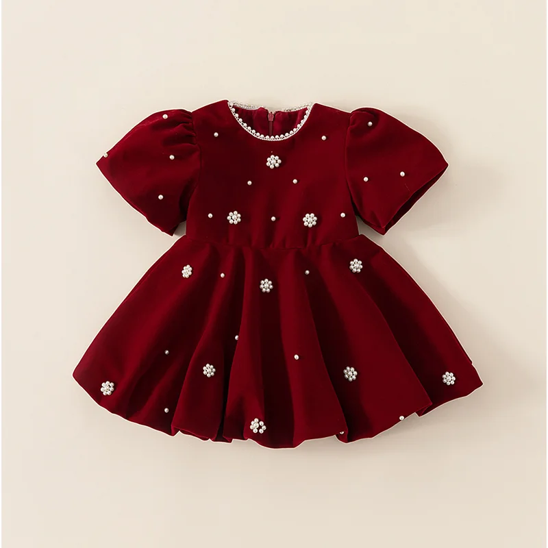 

Children's Clothing Girls' Dress Autumn and Winter Christmas Clothing Girls' Pearl Dress Red Dress Children's Princess Dress