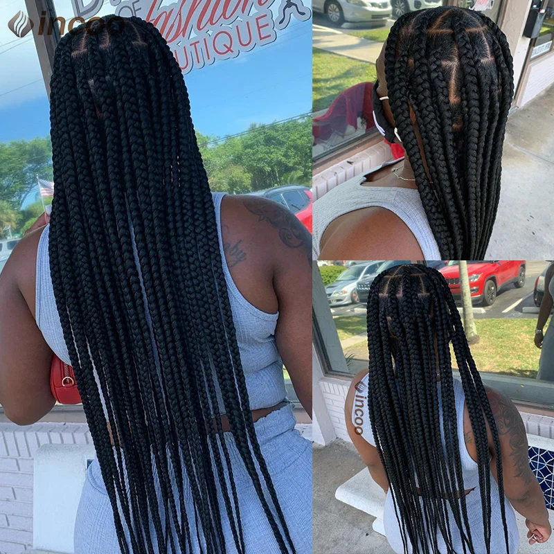 Parrucche intrecciate sintetiche per donne nere parrucca anteriore piena del merletto parrucca treccia scatola grande senza nodi 36 ''parrucche intrecciate con Cornrow parrucca tribale Jumbo