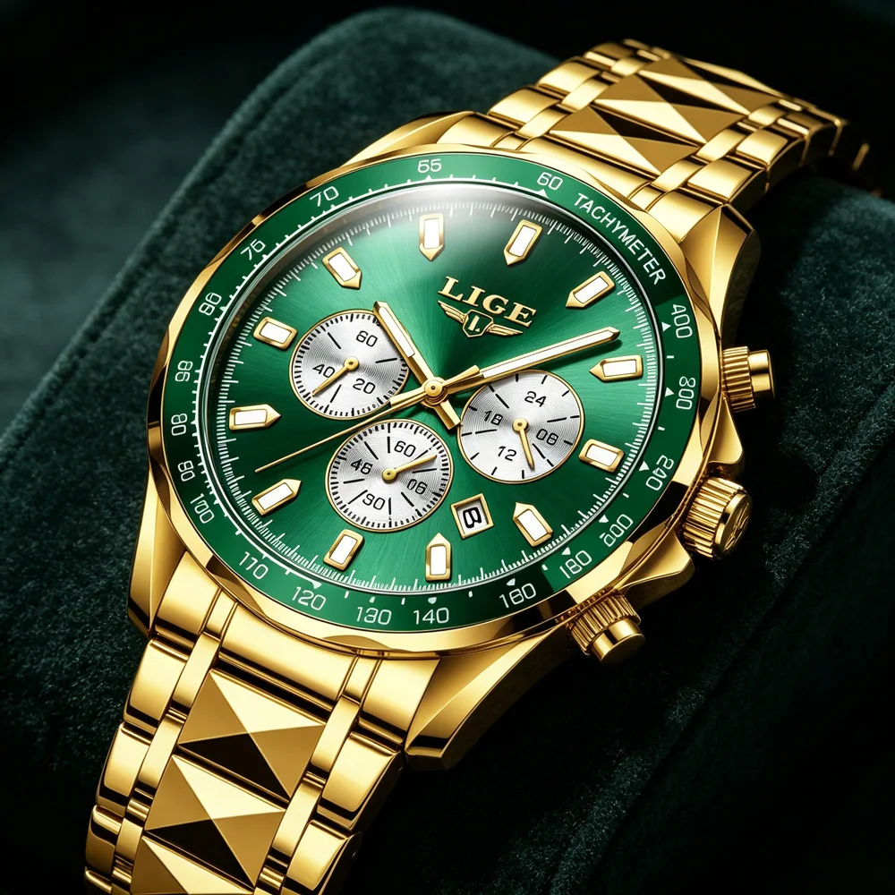 

LIGE Sports Watch Men Quartz Waterproof Luminous Date Chronograph Men's Watches Stainless Steel Man Watch Luxury Male Clock