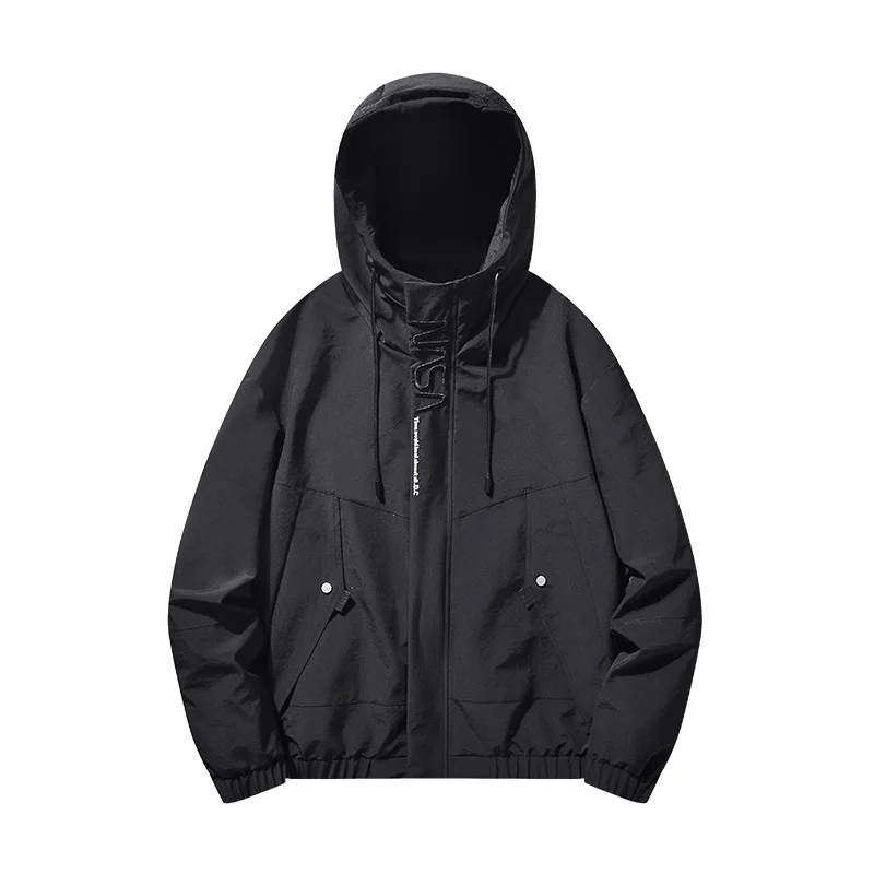 

Men Jackets Black Multi-pocket Hip Hop Cargo Jackets Coats Streetwear Zipper Casual Hooded Outerwear