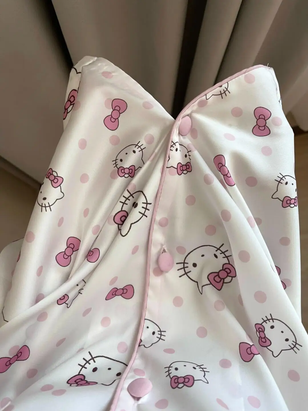 الوردي مرحبا كيتي منامة مجموعة فتاة طويلة الأكمام ملابس المنزل النساء الكرتون ملابس خاصة أزياء الخريف ملابس نوم مريحة ﻿