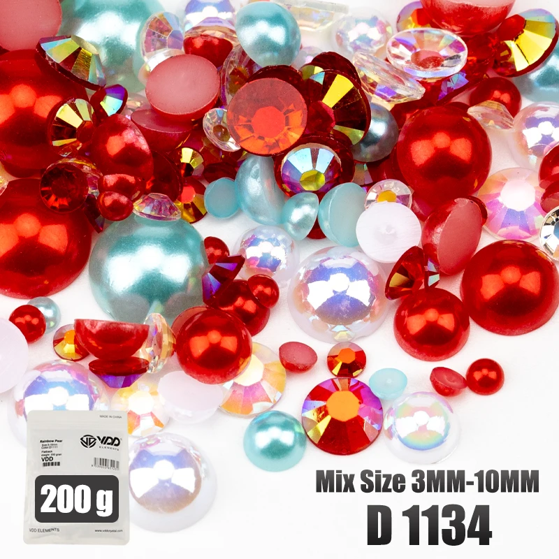 VDD 200g Großhandel Mix Größe Halbrunde Perlen ABS Flatback Perlen Harz Farbe AB Strasssteine zum Basteln DIY Nail Art Dekorationen – Detail 37