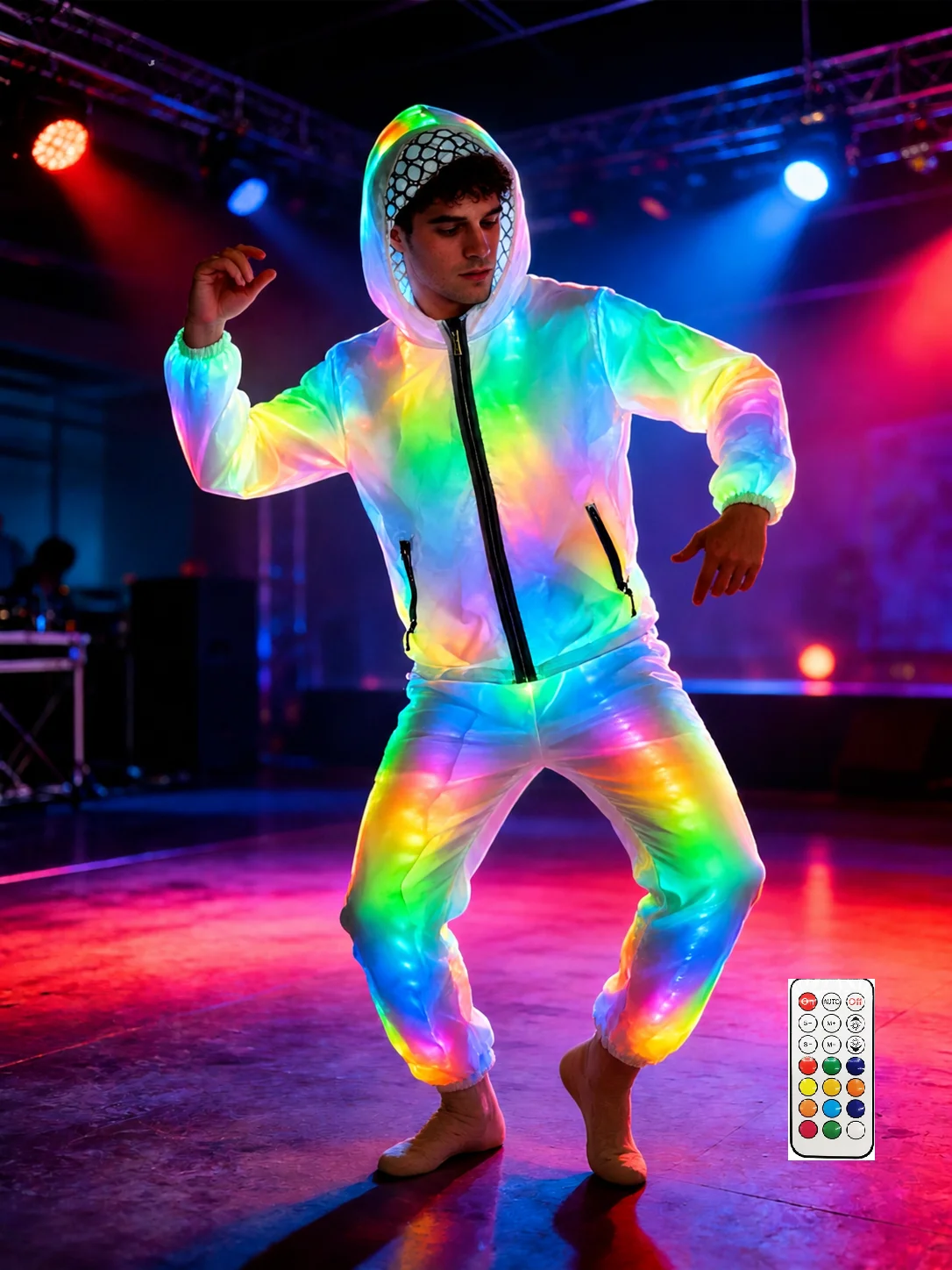 Aurora Spectrum LED Fiber Optic Hoodie – Multi-Color Remote-Controlled Performance Coat
