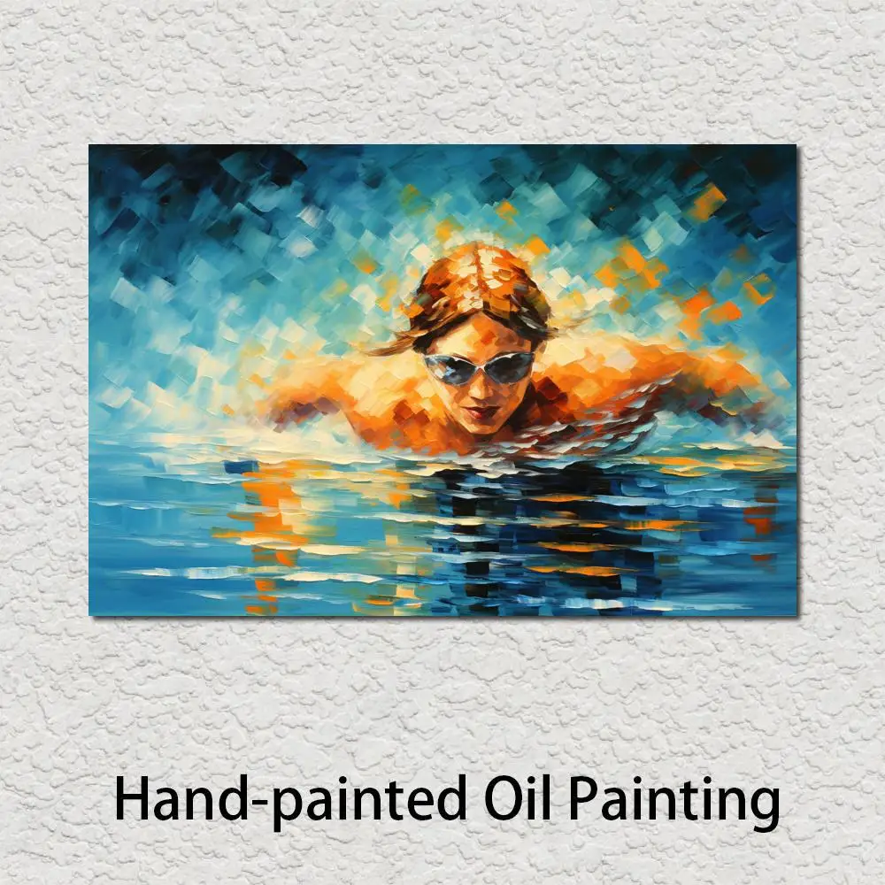 งานศิลปะงานศิลปะนามธรรมสำหรับภาพเขียนสีน้ำมันบนผ้าใบว่ายน้ำเล่นกีฬาทำด้วยมือมีขนาดใหญ่ตกแต่งห้องยิมคลับร่วมสมัย