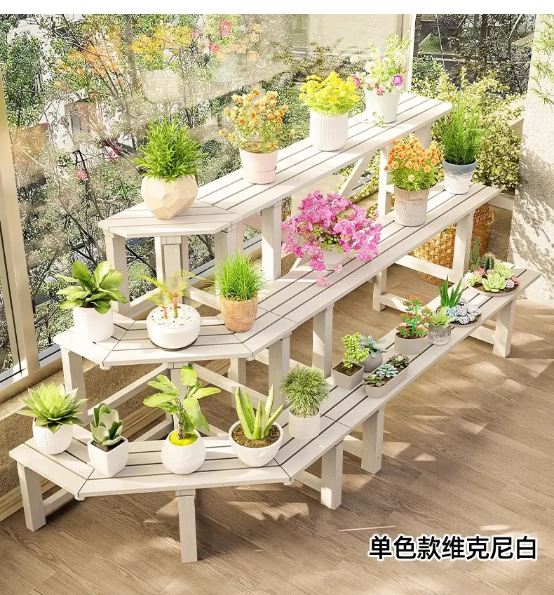 Indoor Balcony Terrace Household Multi-layer Floor Solid Wood Flower Stand Flower Pot Shelf Succulent Anticorrosive Wood