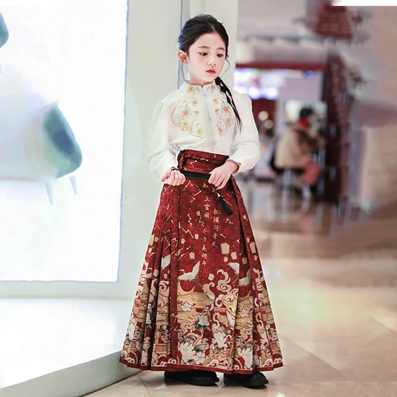 Hanfu-traje Tang Original para niñas, falda de cara de caballo de alta gama, brocado de estilo chino, primavera y otoño, nuevo, 2024