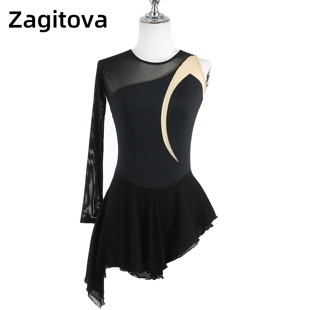 

ZAGITOVA Figure Skating Dress Women Girls Ice Skating Skirt Black Mesh Skirt Costume Without Diamonds