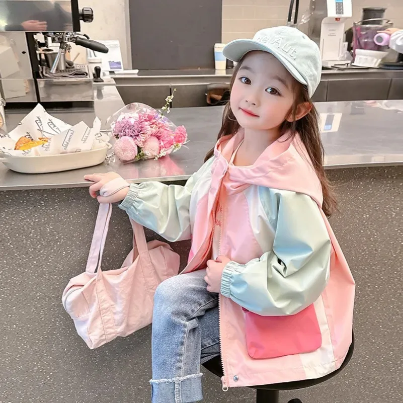 Girls Coat Fashion Splicing Style Flip Collar Zipper Hoodies Sweatshirt For Kids Children Sport Outerwear 2-8Y Spring Autumn