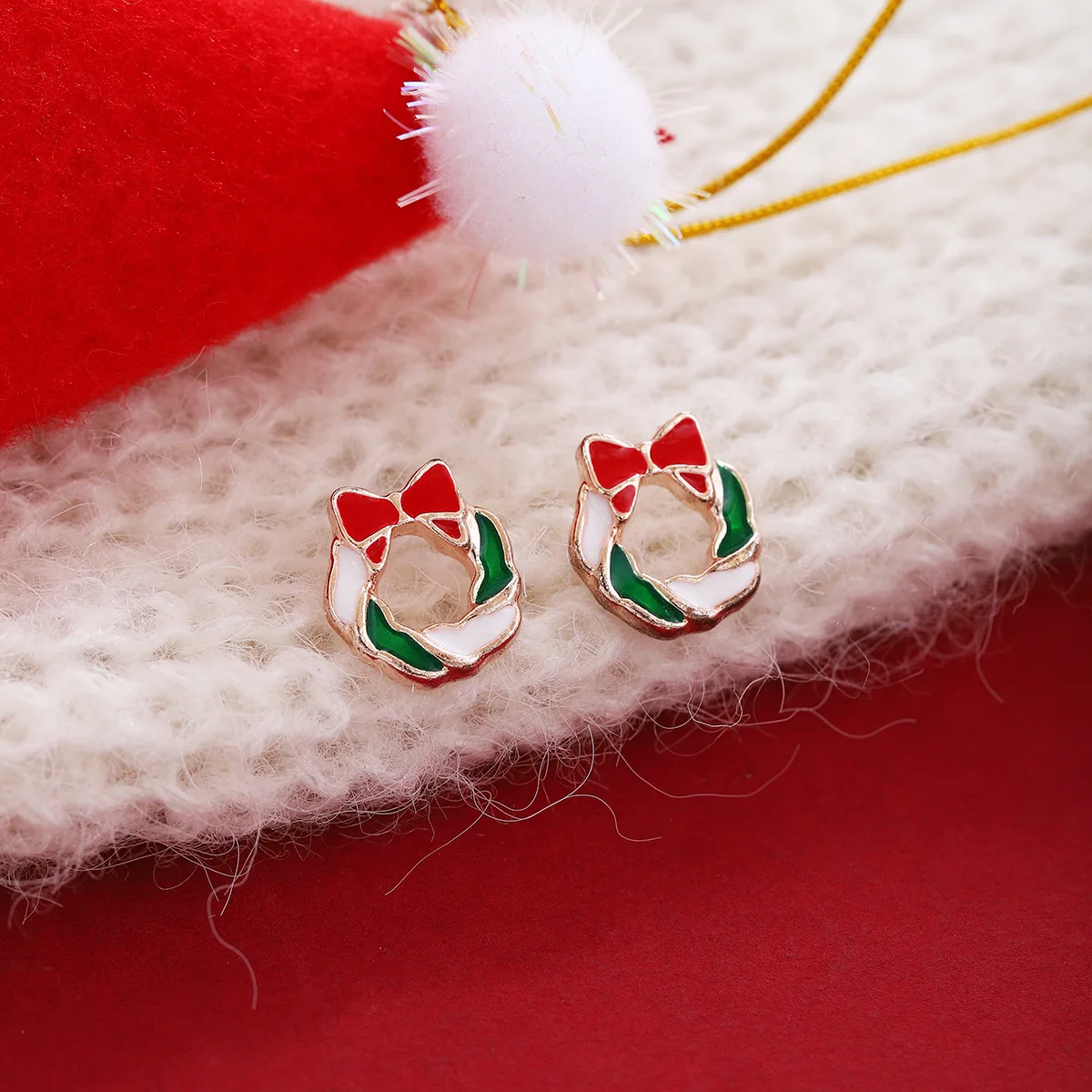 Christmas tree bells wreath asymmetrical studs light luxury high sense ins wind fashion temperament earrings female