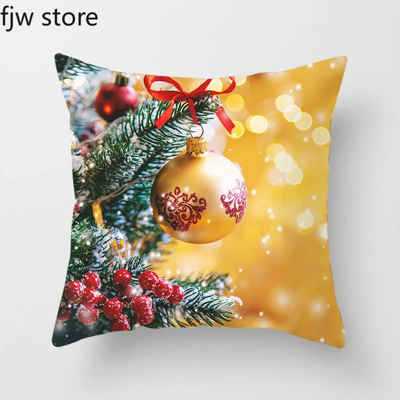 Christmas Decorative Pillowcase  Ball Gift Pendant Printed  Sofa Cushion Cover New Year Home Decoration