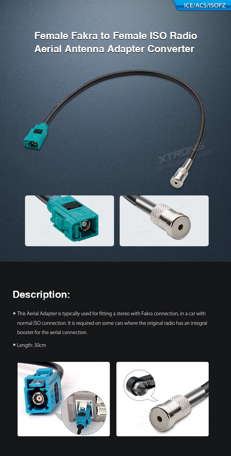 XTRONS Female Fakra to Female ISO Radio Aerial Antenna Adapter Converter ISOFZ