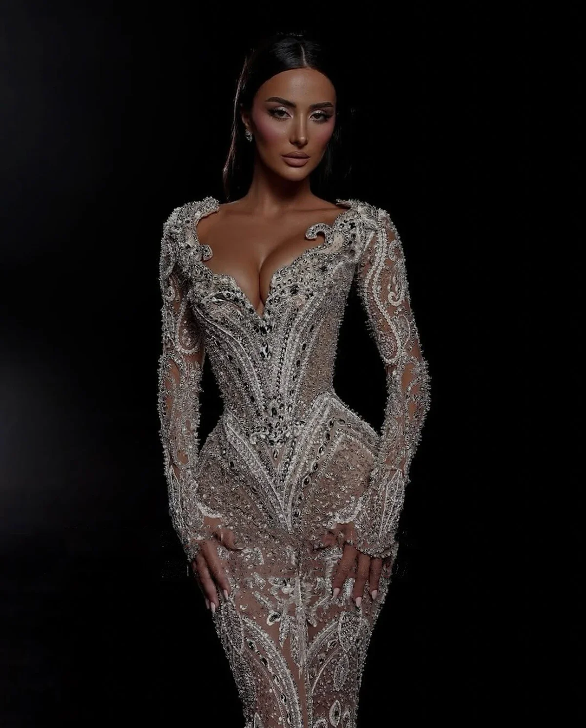 Sexy Shine Prom Dress Tute Perline Donne Abiti da sera di cristallo 3D-Pizzo Slim Fit Party Grown Abiti da sposa Personalizzati