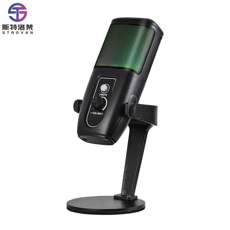 Gaming-USB-Mikrofon, Kondensatormikrofon mit Geräuschunterdrückung und Stummschaltung