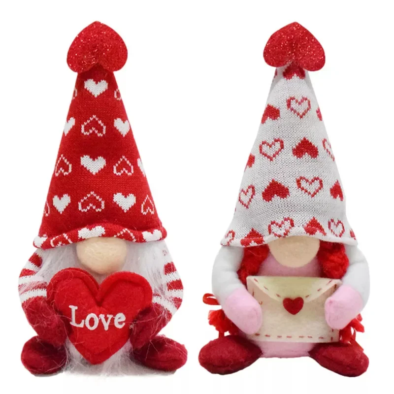 Valentine's Day Faceless Gnome Doll Ornaments Cute Red Love Rudolph Plush Doll Toy Wedding Anniversary Couple Gift Home Decor