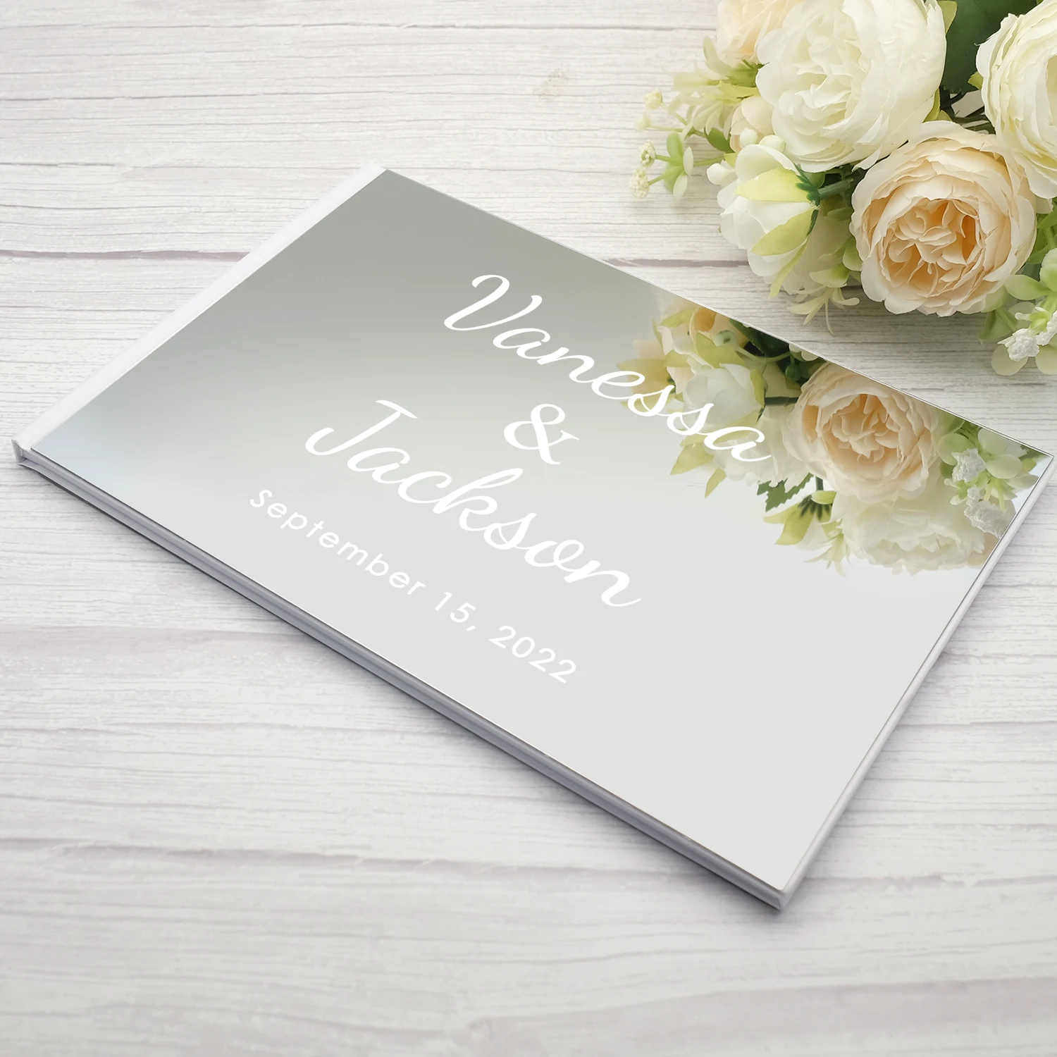 Livre d'or de Signature personnalisé pour mariage, livre de réception avec miroir acrylique, bagues de fiançailles, Design Scrapbook, cadeaux de fête