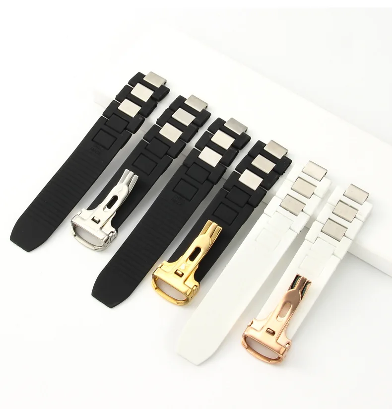 ل كارتييه 21 كرونوسكاف حزام ساعة اليد 10X20 مللي متر معصمه سيليكون جاحظ العروة الفرقة المطاط الخرز من الأرز رجل weomen سوار #5