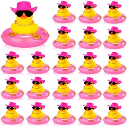 12/24/36PC Cowboy Rubber Duck Bulk Mini Car Yellow Duckies Toys Party Favor with Necklace Sunglasses Duck Car Dashboard