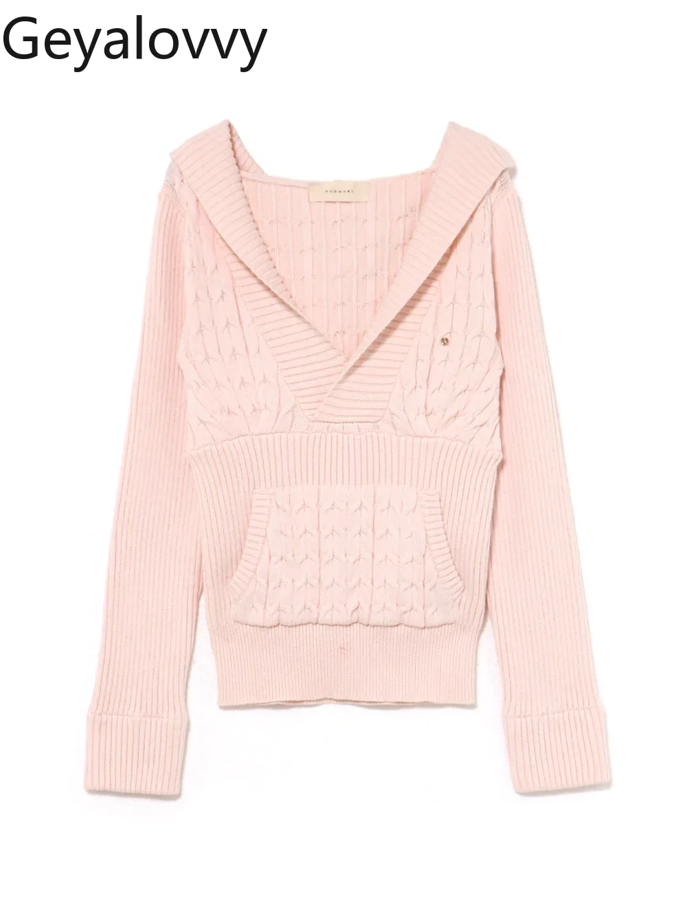 

Autumn Winter Sweet V-Neck Knitted Shirt Slim Fit Hooded Short Sweater Top for Women Japanese Style Pullover Sweaters Femme