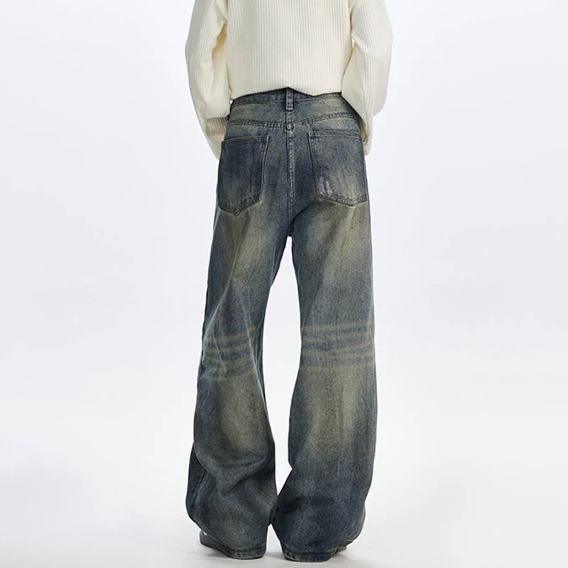 Luzhen lavado jeans vintage em linha reta casual original masculino desgastado 2025 nova moda de alta qualidade perna larga calças jeans masculino jy4329