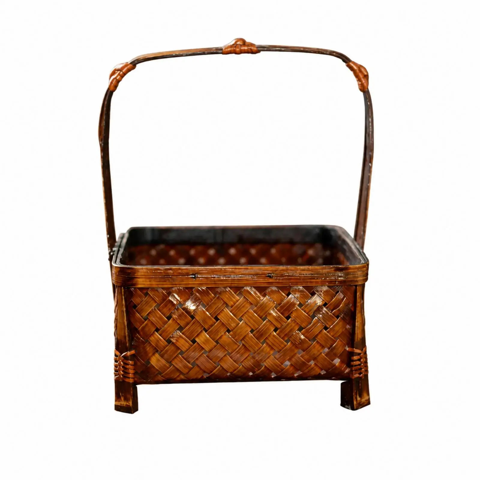 Bamboo-Braided Container Basket Decorative Lacquered Bamboo Basket Rustic for Tea Area, Shelf Display