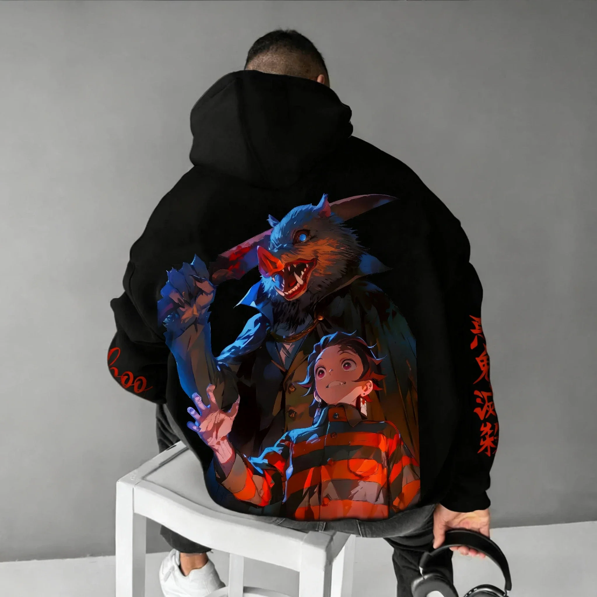 

Толстовка с принтом Demon Slayer на Хэллоуин, осень/зима 2022, мужская аниме, новый повседневный свободный топ больших размеров для родителей и детей