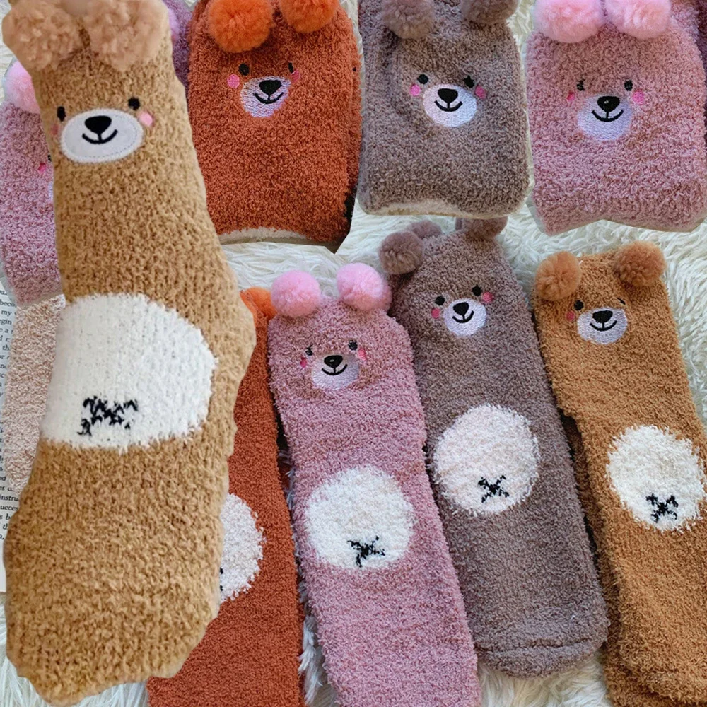 Comfortable Sleeping Sock Coral Velvet Women's Winter Thickened Plush Warm Socks Cute Cartoon Floor Socks Nice Plus Stockings